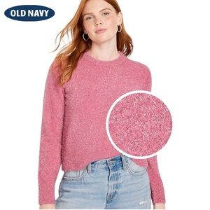 NWT Old Navy Eyelash Shine Fuzzy Pink A Boo Long Sleeve Crewneck Sweater Medium